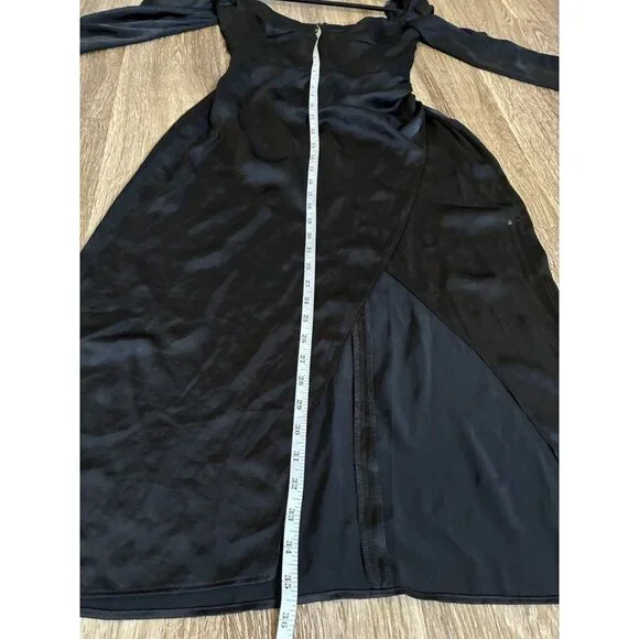 Aritzia Wilfred Satin Masquerade Dress in Black Size 4 Longsleeve Midi High Slit - Picture 8 of 9